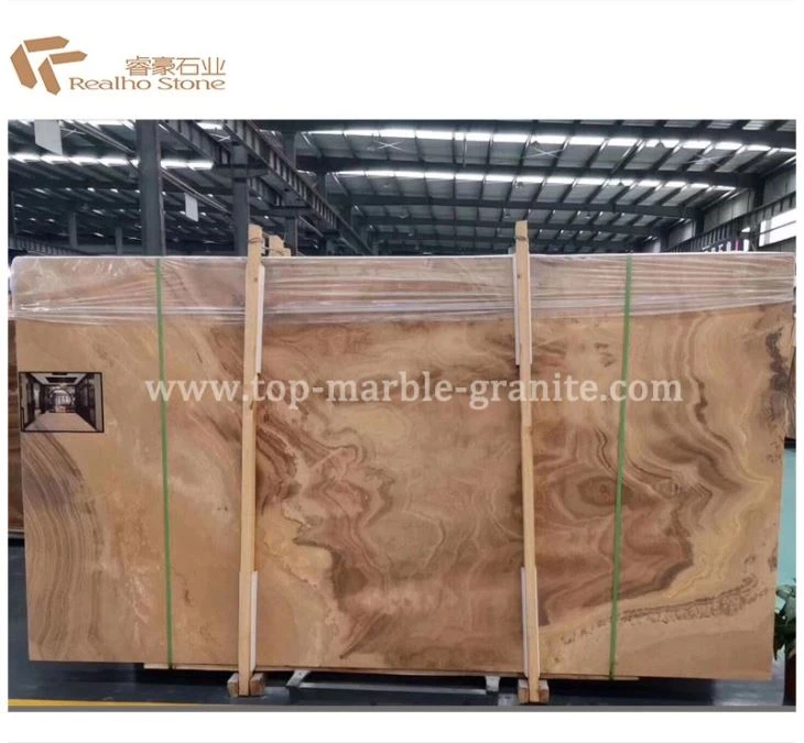 Cross Cut Wooden Vein Yellow Marble Slabs