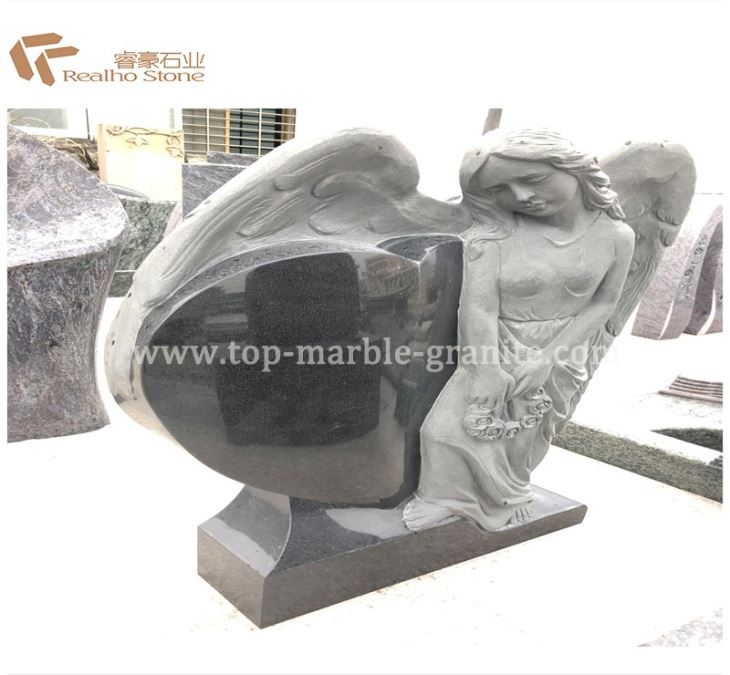 European Tombstone Angel With Heart Design