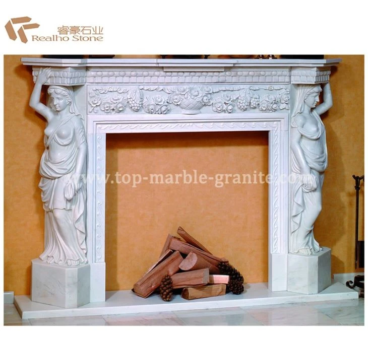 white marble fireplace with figure sculpture Designs